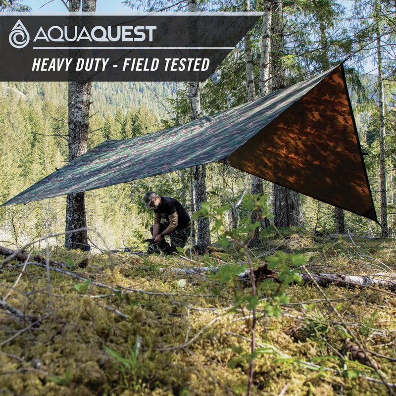 AquaQuest Defender Tarp â€“ Heavyâ€‘Duty Waterproof (20,000 mm) Seamâ€‘Taped Rain Fly for Camping, Bushcraft & Survival â€“ 10Ã—10 Woodland Camo - Image 5